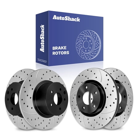 AutoShack Front & Rear Brake Rotors for Nissan, Altima 2007-2013, FWD L4 2.5L V6 3.5L - E-Coated Drilled & Slotted - ShadowGuard