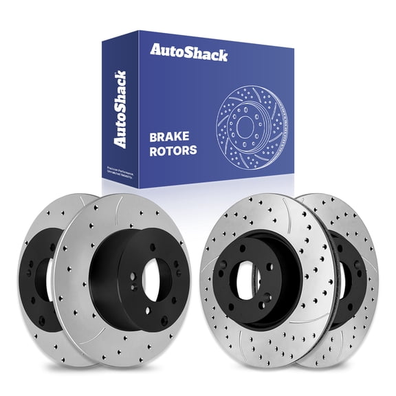 AutoShack Front & Rear Brake Rotors for Kia, Forte 2010-2013 Forte Koup 2010-2013, FWD L4 2.4L - E-Coated Drilled & Slotted - ShadowGuard