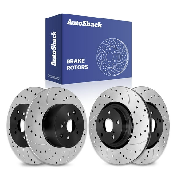 AutoShack Front & Rear Brake Rotors for Toyota & Lexus, Highlander 2014-2019 Sienna 2011-2020 RX350 2010-2015 RX450h 2010-2015, AWD FWD L4 2.7L V6 3.5L - E-Coated Drilled & Slotted - ShadowGuard
