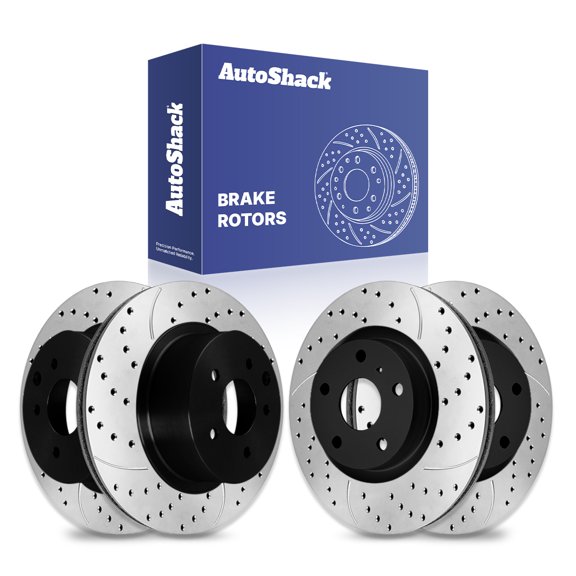 AutoShack Front & Rear Brake Rotors for Nissan & INFINITI, Murano 2004-2007, 2009-2014 M37 2011-2013 QX70 2014-2017 FX35 2003-2005, AWD RWD FWD V6 3.5L 3.7L - E-Coated Drilled & Slotted - ShadowGuard