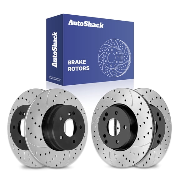 AutoShack Front & Rear Brake Rotors for Mercedes-Benz, E320 1996-2002 CLK320 1998-2005 CLK350 2006-2009 C240 2003-2005, AWD RWD L6 3.2L V6 2.6L 3.2L 3.5L - E-Coated Drilled & Slotted - ShadowGuard