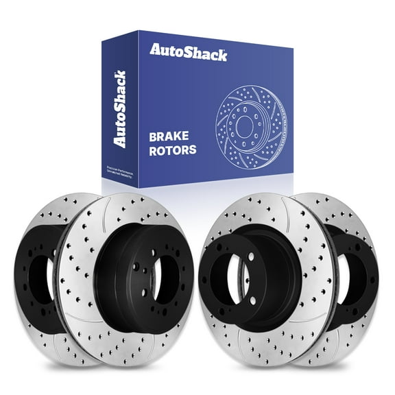 AutoShack Front & Rear Brake Rotors for Toyota & Lexus, Tundra 2007-2021 Sequoia 2008-2022 LX570 2016-2021, AWD 4WD RWD V6 4.0L V8 4.6L 4.7L 5.7L - E-Coated Drilled & Slotted - ShadowGuard