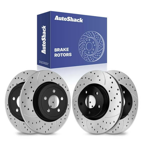 AutoShack Front Vented & Rear Solid Drilled & Slotted E-Coated Brake Rotor 4-PC Set Replacement for 2012-2020 Dodge Grand Caravan 2012-2020 Dodge Journey 2012-2016 Chrysler Town & Country ShadowGuard