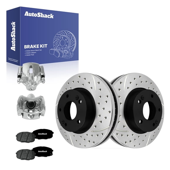 AutoShack Front Brake Rotors, Premium Pads & Calipers for Hyundai, Elantra 2009-2012, FWD L4 2.0L - E-Coated Drilled & Slotted - ShadowGuard - 11.02" (280 mm), 5-Lug