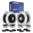 thumbnail image 1 of AutoShack Front Vented & Rear Vented Drilled & Slotted E-Coated Brake Rotors + Premium Ceramic Pads + Calipers 16-PC Brake Kit Replacement for 2009 Suzuki Equator ShadowGuard, 1 of 5