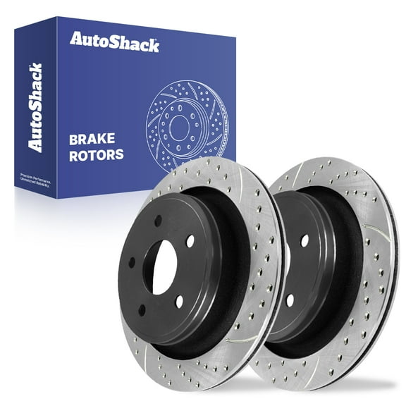 AutoShack Rear Brake Rotors for Ram & Dodge, 1500 2011-2018 Ram 1500 2002-2010, 4WD RWD V6 3.0L 3.6L 3.7L V8 4.7L 5.7L 5.9L - E-Coated Drilled & Slotted - ShadowGuard - 13.87" (352.2 mm), 5-Lug