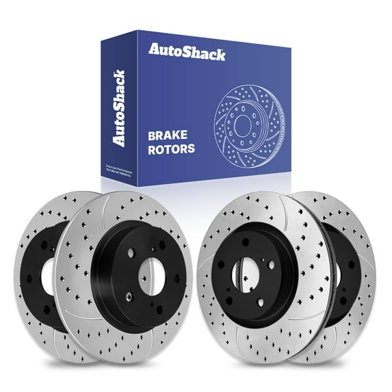 AutoShack Front & Rear Brake Rotors for Scion, xB 2008-2015, FWD L4 2.4L - E-Coated Drilled & Slotted - ShadowGuard