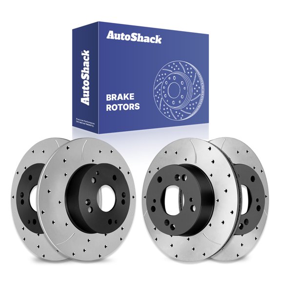 AutoShack Front & Rear Brake Rotors for Honda & Acura, Civic 2004-2005 RSX 2002-2006, FWD L4 2.0L - E-Coated Drilled & Slotted - ShadowGuard