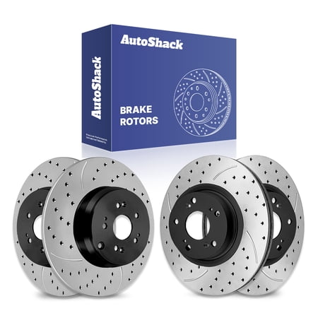 AutoShack Front & Rear Brake Rotors for Honda, CR-V 2005-2006, 4WD FWD L4 2.4L - E-Coated Drilled & Slotted - ShadowGuard