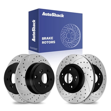 AutoShack Front & Rear Brake Rotors for Honda, Odyssey 2011-2017, FWD V6 3.5L - E-Coated Drilled & Slotted - ShadowGuard