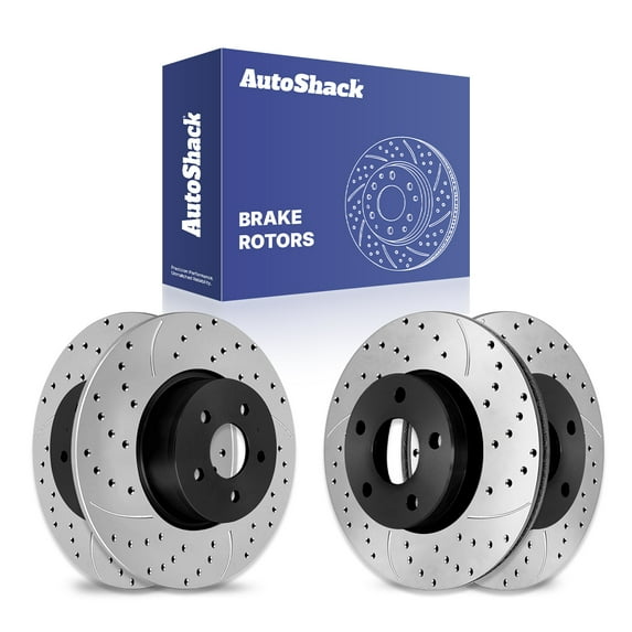 AutoShack Front Vented & Rear Solid Drilled & Slotted E-Coated Brake Rotors 4-PC Set Replacement for 2013-2018 Ford C-Max ShadowGuard