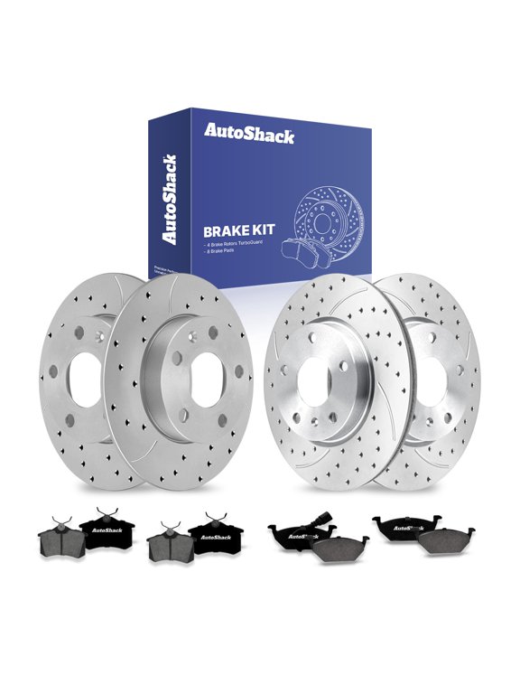 Front Vented & Rear Solid Silver Matte Rotors & Pads, Compatible with Volkswagen Golf 2000-2001 FWD 1.9L 2.0L