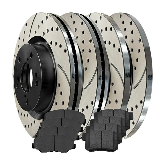 AutoShack Front & Rear Drilled & Slotted Brake Rotors Ceramic Brake Pads | Replacement for 2003-2005 Honda Accord 2.4L FWD | E-Coated | 12-PC Brake Kit | ShadowGuard