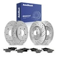 thumbnail image 1 of AutoShack Front Vented & Rear Solid Drilled & Slotted Coated Brake Rotors Silver Matte Finish + Premium Ceramic Pads 12-PC Brake Kit Replacement for 2005-2012 Mazda 3 TurboGuard, 1 of 5