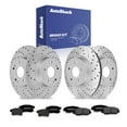 thumbnail image 1 of AutoShack Front Vented & Rear Solid Drilled & Slotted Coated Brake Rotors Silver Matte Finish + Premium Ceramic Pads 12-PC Brake Kit Replacement for 2008-2009 Honda Accord TurboGuard, 1 of 5