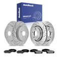 thumbnail image 1 of AutoShack Front & Rear Brake Rotors & Premium Pads for Toyota, Highlander 2008-2013, AWD FWD L4 2.7L V6 3.3L 3.5L - Coated Drilled & Slotted - Silver Matte Finish - TurboGuard, 1 of 5