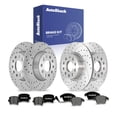 thumbnail image 1 of AutoShack Front Vented & Rear Solid Drilled & Slotted Coated Brake Rotors Silver Matte Finish + Premium Ceramic Pads 12-PC Brake Kit Replacement for 2009-2010 Audi A3 Quattro TurboGuard, 1 of 5