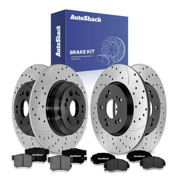 AutoShack Front Vented & Rear Solid Drilled & Slotted E-Coated Brake Rotors + Ceramic Pads 12-PC Brake Kit Replacement for 2010-2011 Honda Accord Crosstour 2012 Honda Crosstour ShadowGuard