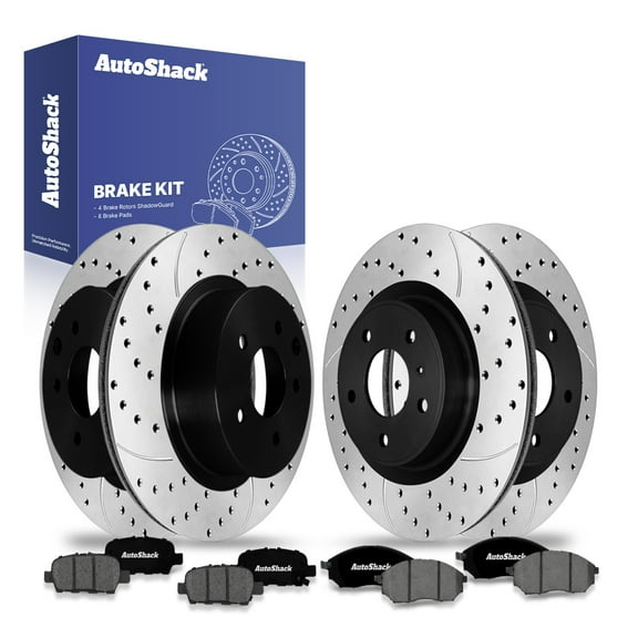 AutoShack Front & Rear Brake Rotors & Premium Pads for Nissan, 350Z 2009, RWD V6 3.5L - E-Coated Drilled & Slotted - ShadowGuard