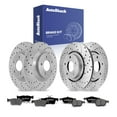 thumbnail image 1 of AutoShack Front & Rear Brake Rotors & Premium Pads for Mazda, 5 2006-2010, 2012-2017, FWD L4 2.3L 2.5L - Coated Drilled & Slotted - Silver Matte Finish - TurboGuard, 1 of 5