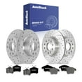 thumbnail image 1 of AutoShack Front & Rear Brake Rotors & Premium Pads for Volkswagen, Jetta 2015-2018 Beetle 2014-2016, 2018, FWD L4 1.4L 1.8L 2.0L - Coated Drilled & Slotted - Silver Matte Finish - TurboGuard, 1 of 4