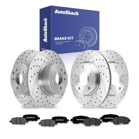 AutoShack Front & Rear Drilled & Slotted Brake Rotors Premium Ceramic Brake Pads | Replacement for 2013-2024 Nissan Altima 2.0L 2.5L 3.5L AWD FWD | Silver Matte Finish | 12-PC Brake Kit | TurboGuard