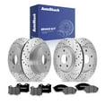 thumbnail image 1 of AutoShack Front & Rear Brake Rotors & Premium Pads for INFINITI, M37 2013 Q70 2019 M56 2013, AWD RWD V6 3.7L V8 5.6L - Coated Drilled & Slotted - Silver Matte Finish - TurboGuard, 1 of 5