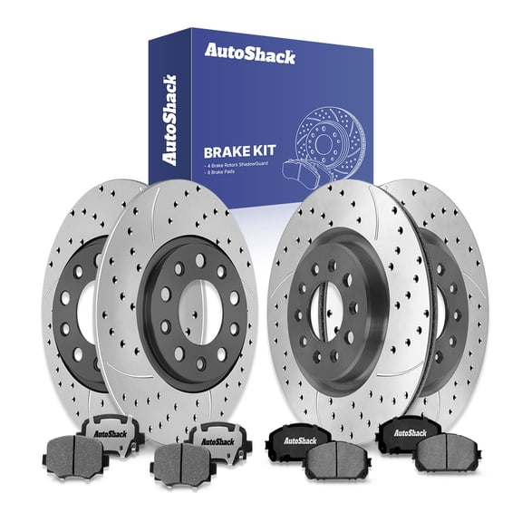 AutoShack Front Vented & Rear Solid E-Coated Rotors & Ceramic Pads, Compatible with Jeep Cherokee 2014-2021 4WD AWD FWD 2.0L 2.4L 3.2L