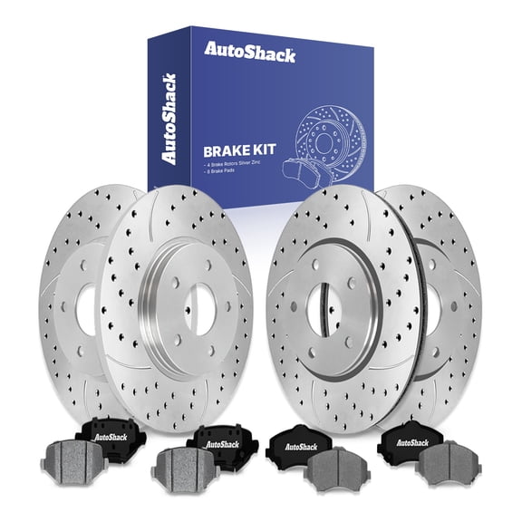 AutoShack Front & Rear Brake Rotors & Ceramic Pads for Dodge & Chrysler, Grand Caravan 2012-2016 Town & Country 2012-2016, FWD V6 3.6L - Silver Zinc Coated Drilled & Slotted - SilverShield Pro