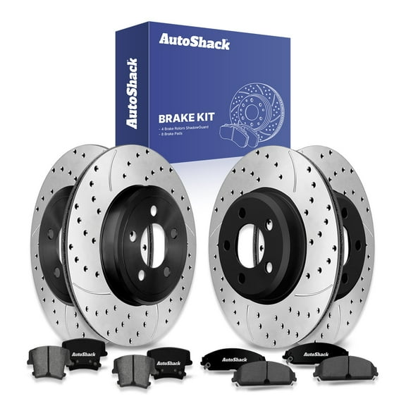 AutoShack Front & Rear Brake Rotors & Ceramic Pads for Dodge & Chrysler, Charger 2010, 2012-2013 300 2005, 2010, AWD RWD V6 3.5L 3.6L V8 5.7L - E-Coated Drilled & Slotted - ShadowGuard