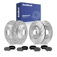 thumbnail image 1 of AutoShack Front Vented & Rear Solid Drilled & Slotted Coated Brake Rotors Silver Matte Finish + Premium Ceramic Pads 12-PC Brake Kit Replacement for 2016-2020 Kia Sorento TurboGuard, 1 of 4