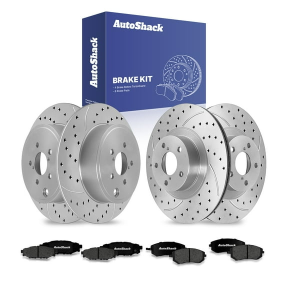 AutoShack Front & Rear Brake Rotors & Premium Pads for Subaru, Outback 2010-2012 Forester 2009-2010 Legacy 2010-2012, AWD H4 2.5L - Coated Drilled & Slotted - Silver Matte Finish - TurboGuard