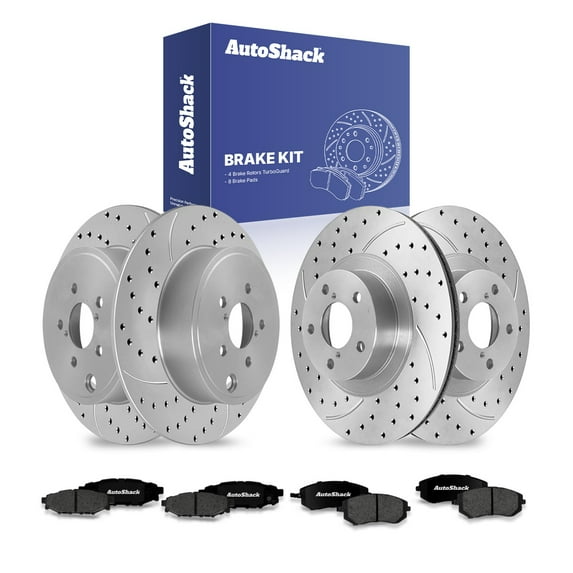 AutoShack Front & Rear Brake Rotors & Premium Pads for Subaru, Outback 2010-2012 Forester 2009-2010 Legacy 2010-2012, AWD H4 2.5L - Coated Drilled & Slotted - Silver Matte Finish - TurboGuard