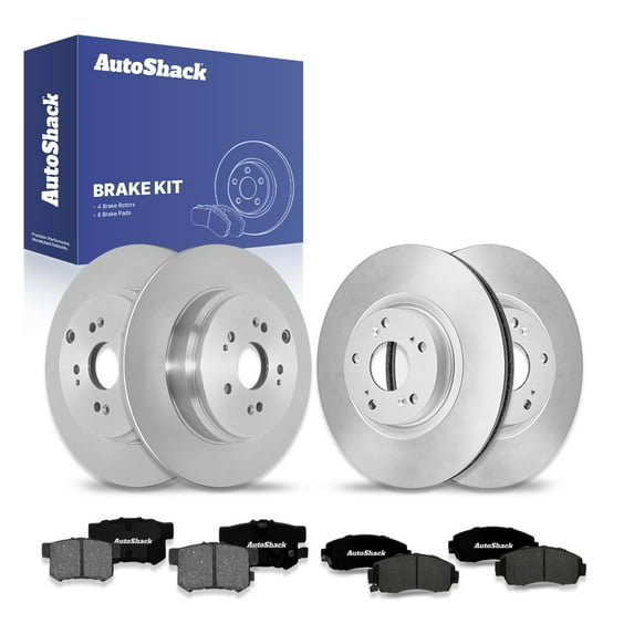 AutoShack Front Vented & Rear Solid Brake Rotors + Ceramic Pads 12-PC Brake Kit Replacement for 2007-2011 Honda CR-V 2010-2012 Acura RDX