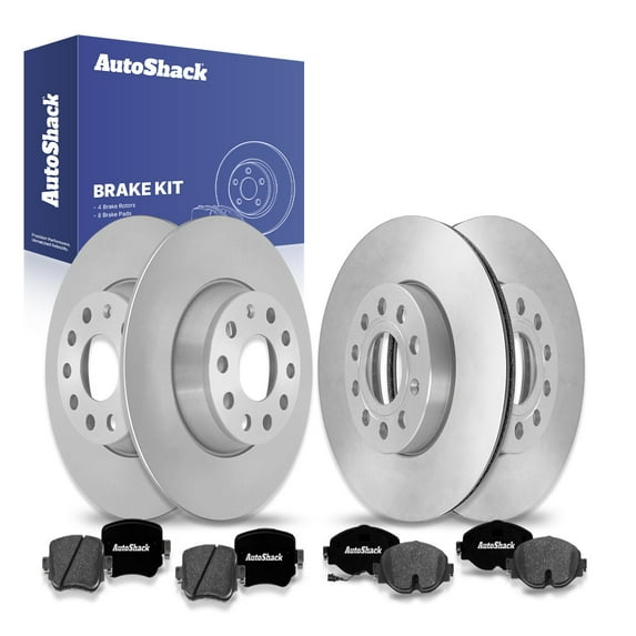 AutoShack Front Vented & Rear Solid Brake Rotors + Premium Ceramic Pads 12-PC Brake Kit Replacement for 2015-2018 Volkswagen Golf 2016-2019 Volkswagen Golf SportWagen