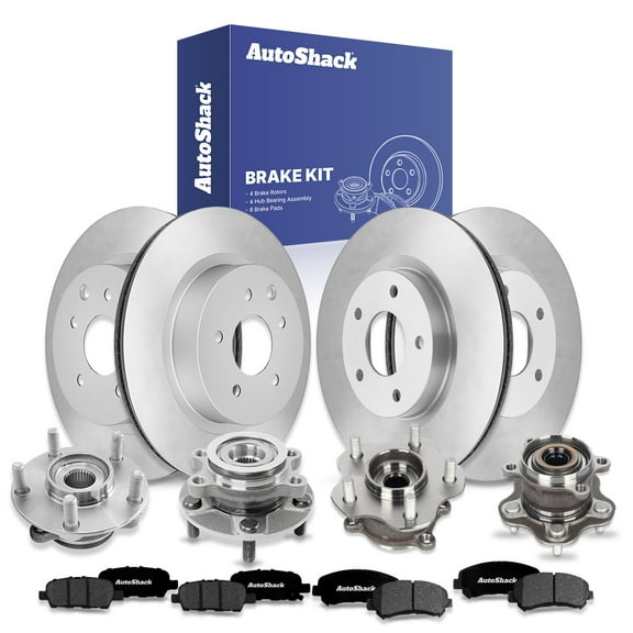 AutoShack Front & Rear Brake Rotors, Premium Pads & Hub Bearing Assemblies for Nissan, Rogue Select 2014-2015, AWD L4 2.5L