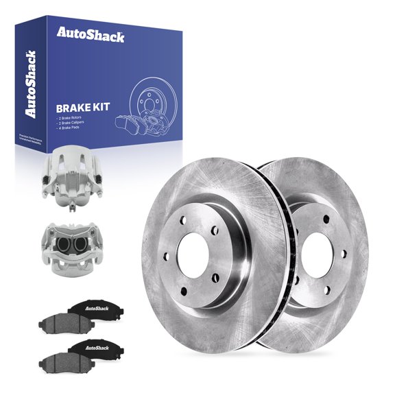AutoShack Front Brake Rotors, Ceramic Pads & Calipers for Nissan & Chevrolet, NV200 2013-2021 LEAF 2011-2014 City Express 2015-2018, FWD L4 2.0L - 11.12" (282.5 mm), 5-Lug