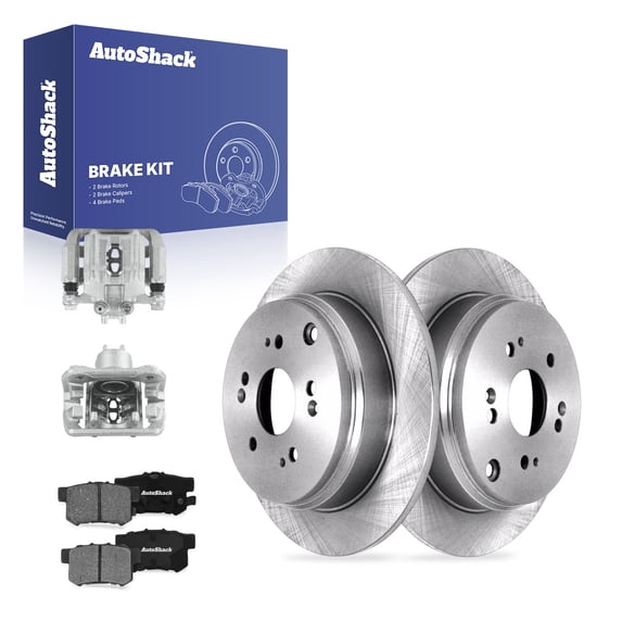 AutoShack Rear Brake Rotors, Premium Pads & Calipers for Honda & Acura, CR-V 2007-2011 RDX 2010-2012, FWD 4WD L4 2.3L 2.4L - 11.99" (304.6 mm), 5-Lug
