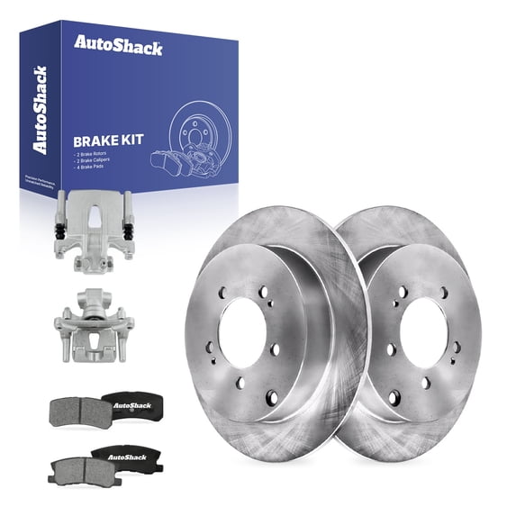 AutoShack Rear Brake Rotors, Ceramic Pads & Calipers for Mitsubishi, Lancer 2009-2015 Outlander 2007-2013, AWD FWD L4 2.0L 2.4L V6 3.0L - 11.89" (302 mm), 5-Lug