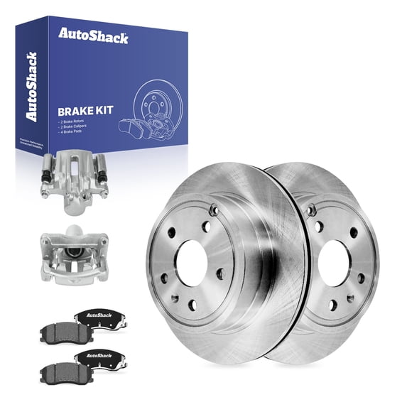 AutoShack Rear Vented Brake Rotors + Ceramic Pads + Calipers 8-PC Brake Kit Replacement for 2010-2017 Chevrolet Equinox 2010-2017 GMC Terrain 11.93" (302.9 mm)