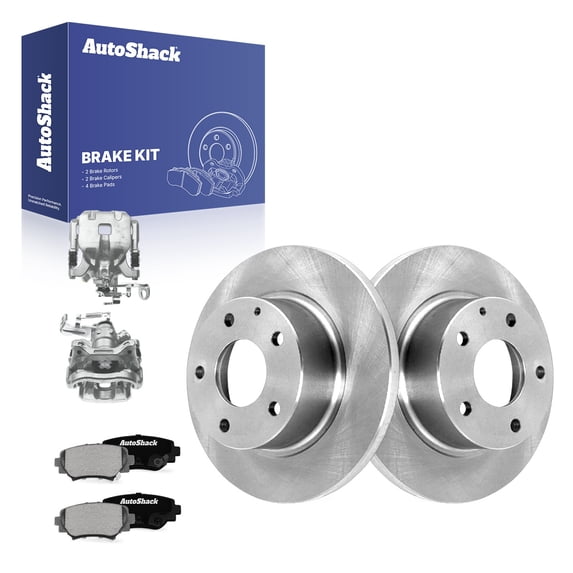 AutoShack Rear Brake Rotors, Ceramic Pads & Calipers for Mazda, 3 2014-2016 3 Sport 2014, FWD L4 2.0L 2.5L - 10.43" (265 mm), 5-Lug