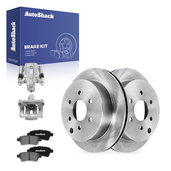 AutoShack Rear Vented Brake Rotors + Ceramic Pads + Calipers 8-PC Brake Kit Replacement for 2006-2007 Nissan Xterra 11.25" (285.8 mm)