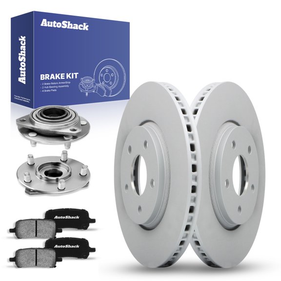 AutoShack Front Brake Rotors Ceramic Brake Pads Wheel Bearing Hub Assembly | Replacement for 2006-2007 Pontiac G6 2006-2007 Chevrolet Malibu 2.2L 3.5L FWD | Coated | 8-PCBrake Kit| ArmorStop