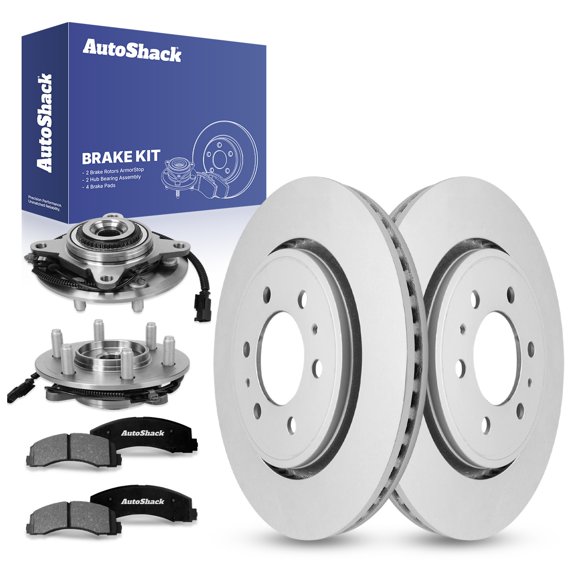 AutoShack Front Brake Rotors Premium Ceramic Brake Pads Wheel Bearing Hub Assembly | Replacement for Lincoln Navigator Ford Expedition 2010-2014 F-150 4WD | Coated | 8-PC Brake Kit | ArmorStop