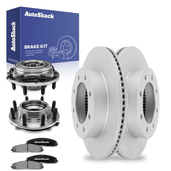 AutoShack Front Brake Rotors Ceramic Brake Pads Wheel Bearing Hub Assembly | Replacement for 2017-2019 Ford F-250 Super Duty F-350 Super Duty 6.2L 6.7L 4WD | Coated | 8-PCBrake Kit| ArmorStop