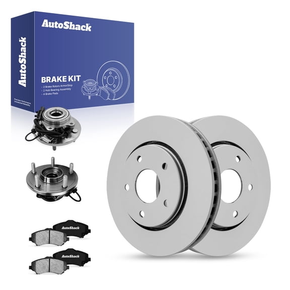 AutoShack Front Brake Rotors, Ceramic Pads & Hub Bearing Assemblies for Dodge & Chrysler, Grand Caravan 2012-2016 Town & Country 2012-2016, FWD V6 3.6L - Coated - ArmorStop - 11.89" (302 mm), 5-Lug