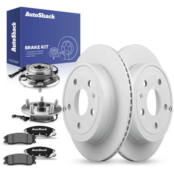 AutoShack Rear Brake Rotors Ceramic Brake Pads Wheel Bearing Hub Assembly | Replacement for 2010-2017 Chevrolet Equinox 2010-2017 GMC Terrain 2.4L AWD FWD | Coated | 8-PCBrake Kit| ArmorStop
