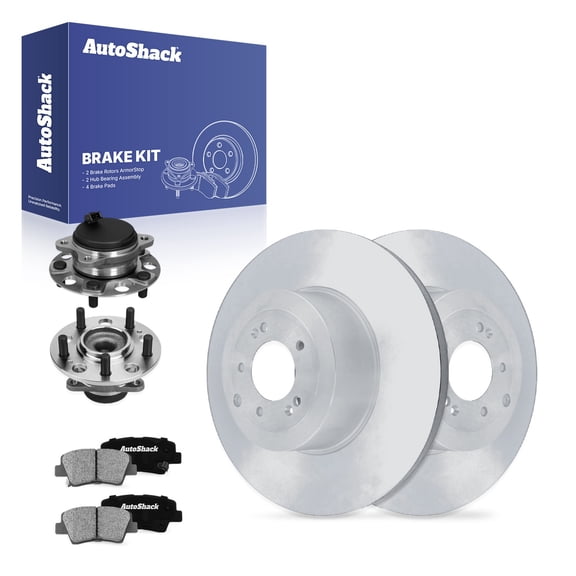 AutoShack Rear Solid Coated Brake Rotors + Ceramic Brake Pads + Hub Bearing Assembly 8-PC Brake Kit Replacement for 2016-2021 Hyundai Tucson 2017-2021 Kia Sportage ArmorStop 11.89" (302 mm)