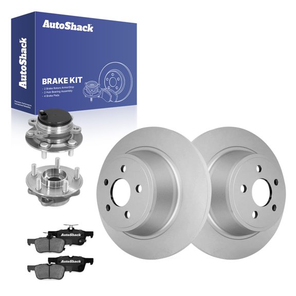 AutoShack Rear Brake Rotors, Ceramic Pads & Hub Bearing Assemblies for Ford, Police Responder Hybrid 2019-2020 SSV Plug-In Hybrid 2019-2020, FWD L4 2.0L - Coated - ArmorStop - 12.44" (316 mm), 5-Lug