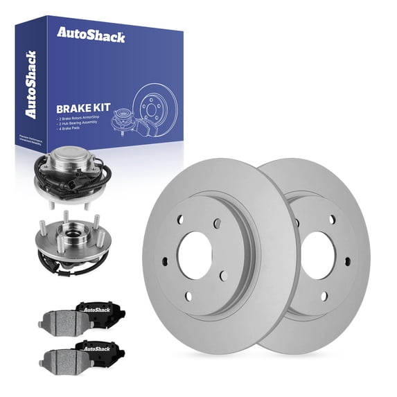 AutoShack Rear Brake Rotors, Ceramic Pads & Hub Bearing Assemblies for Dodge & Chrysler, Grand Caravan 2012-2016 Town & Country 2012-2016, FWD V6 3.6L - Coated - ArmorStop - 12" (304.9 mm), 5-Lug